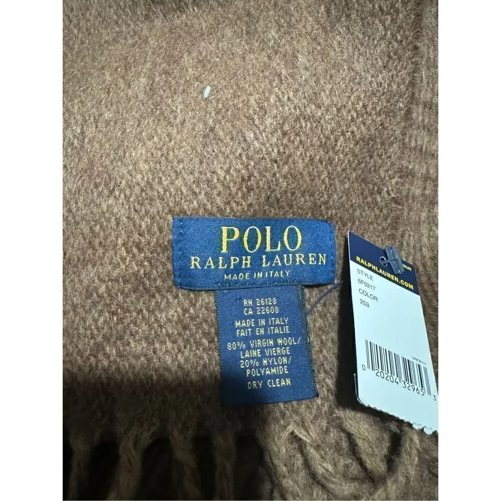 Ralph Lauren NWT Virgin Wool blend brown scarf  pony logo
